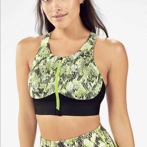 Fabletics Sports Bra Womens Size XS Ella Green Black High Support Front Zip